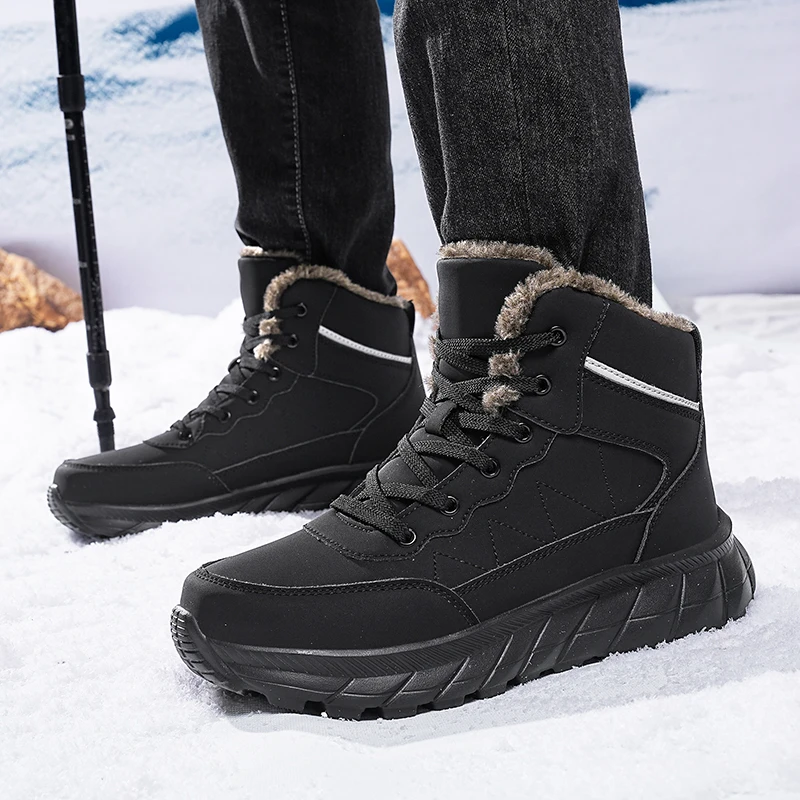 Botas de nieve impermeables para hombre, calzado cálido forrado de piel, antideslizante, al aire libre para senderismo, trabajo, senderismo, Trekking