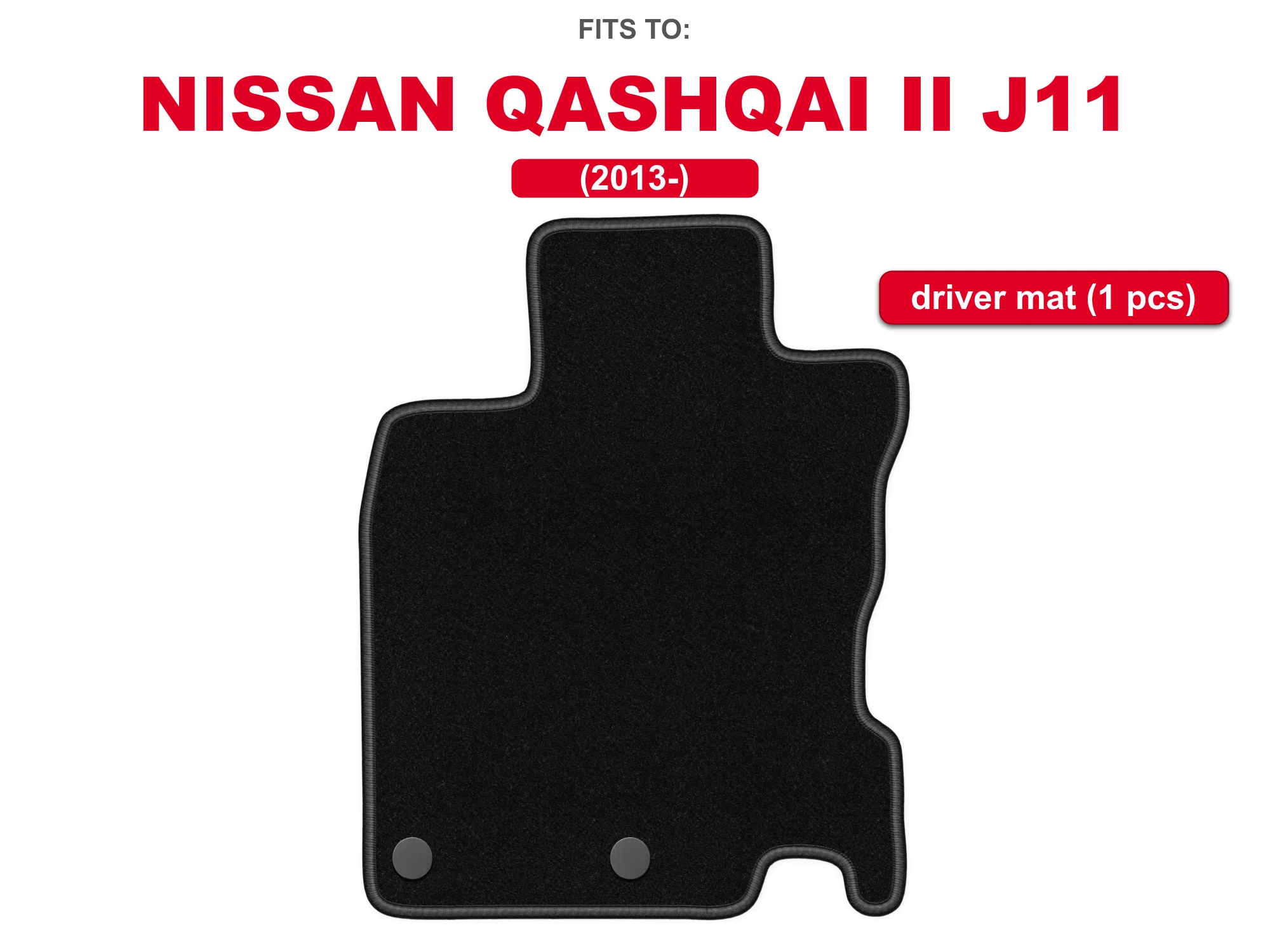 Zwarte velours bestuurdersvloermat voor: Nissan Qashqai II J11 2013–, autovloermat, 1 stuk voor de bestuurderszijde, op maat gemaakt