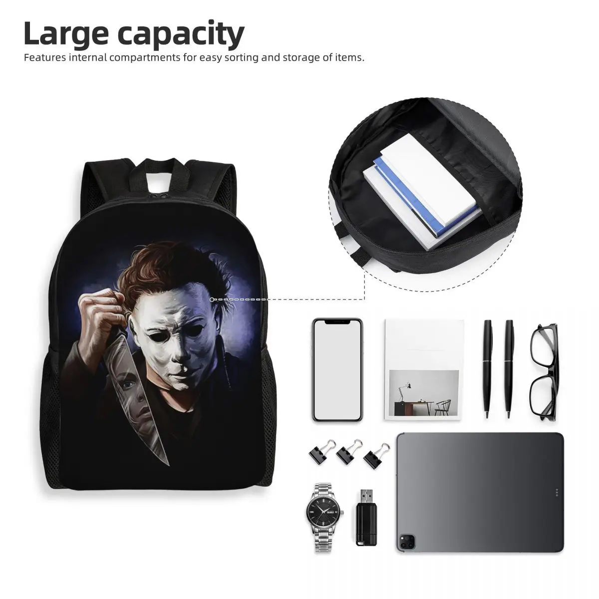 Custom Michael Myers Halloween Killer Travel Backpack School Computer Bookbag Horror Movie College Student Daypack Bags