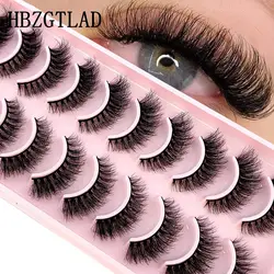 HBZGTLAD 10Pairs 3D Faux Mink Hair False Eyelashes Natural Messy Eyelash Crisscross Wispy Fluffy Lashes Extension Big Eye Makeup