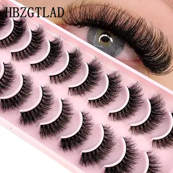 HBZGTLAD 10 Paar 3D-Falsche Wimpern aus Kunstnerzhaar, natürliche, unordentliche Wimpern, kreuz und quer, zarte, flauschige Wimpernverlängerung, großes Augen-Make-up