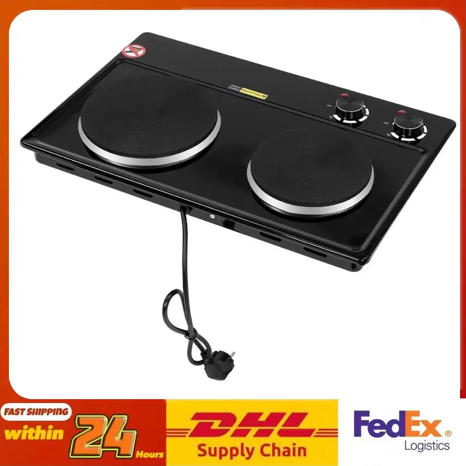 Placa Calefactora Eléctrica Doble de 2500W, 2 Zonas de Calentamiento Independientes, 6 Niveles Ajustables, Cocina Portátil de Sobremesa para el Hogar