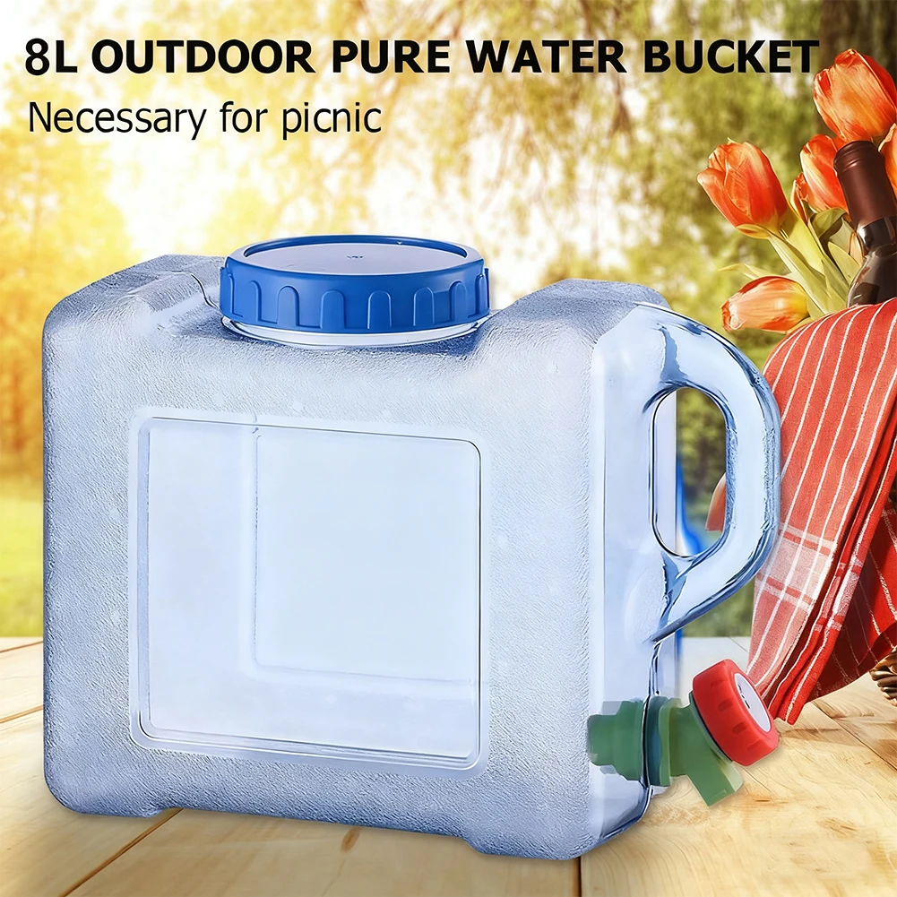 حاوية مياه للطعام سعة 8 لتر مع صنبور حاوية خزان زجاجة مياه ذات سعة كبيرة للتخييم في الهواء الطلق والسفر