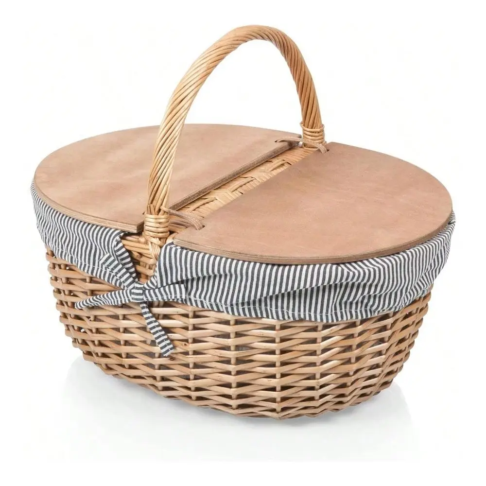

Picnic Basket Sturdy Woven Wicker Basket With Customizable SplitLid Design And Removable And Washable Polycotton VintageStyle L