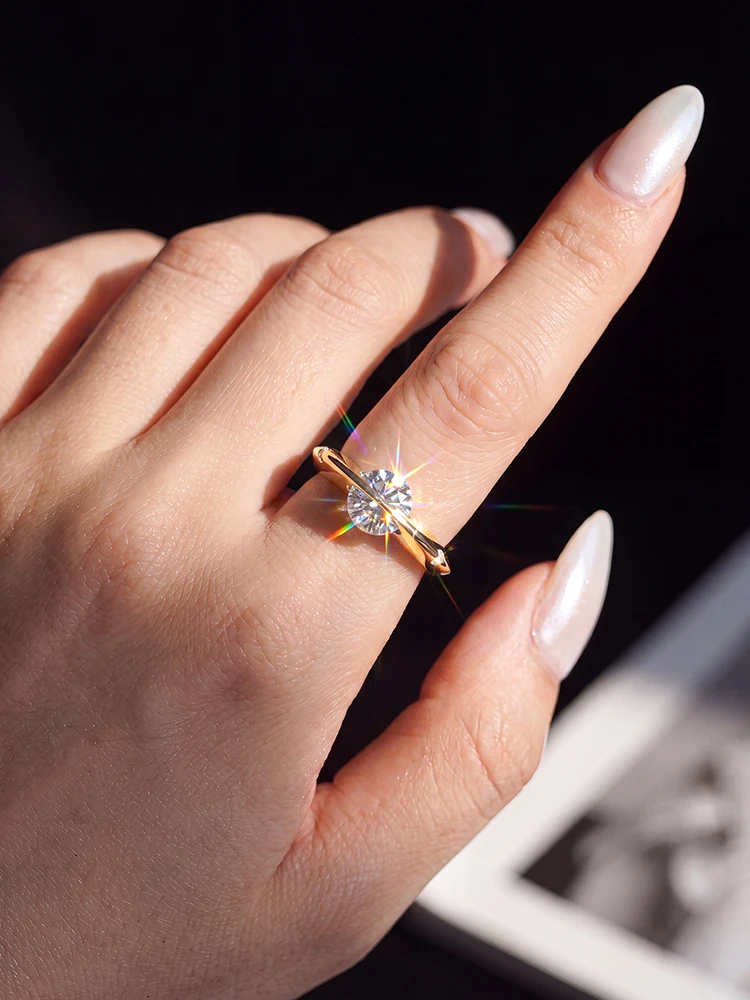 925 Sterling Silver Fashion Real 1CT Moissanite Diamond Planet Orbiting Ring Engagement for Women Gift Fine Jewelry - view 4