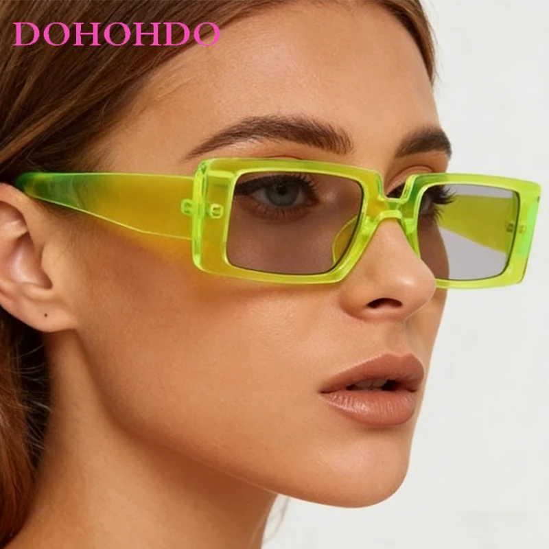 

Trendy Colorful Rectangle Frame Women Sunglasses Punk Brand Design Classic Men Sungalss Summer Party Travel Drive Eyewear UV400