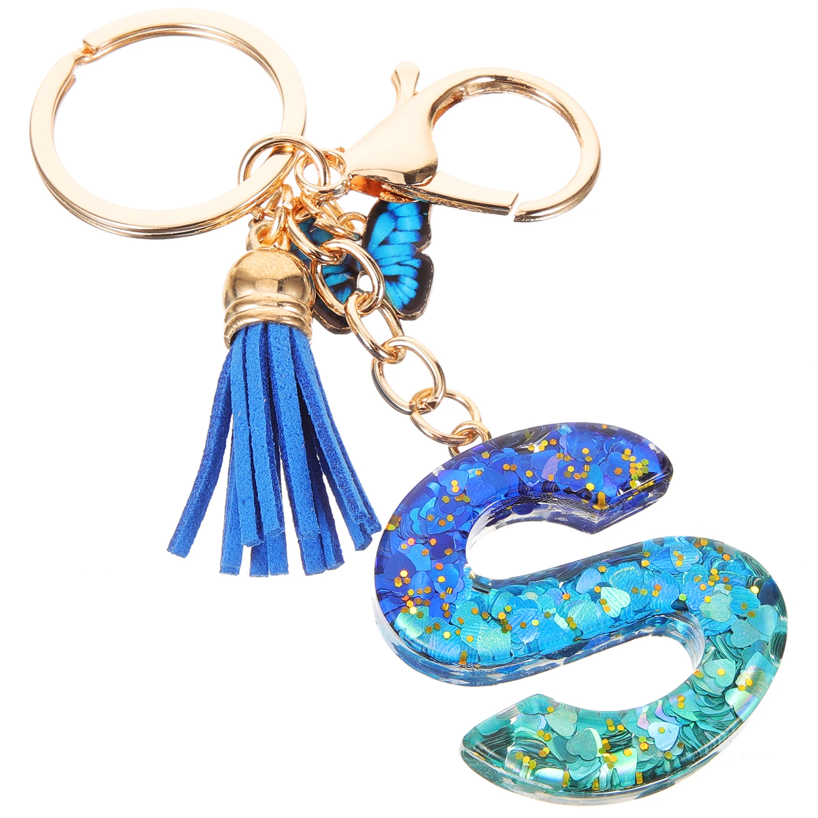 

Royal Blue Letter Keychain Crystal Pendant Butterfly Tassel Women Car Keychains Bag Charm Decorative Accessories