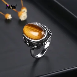 925 Sterling Silver Ring Natural Tiger Eye Retro Rings for Women Men Luxury Birthday Gifts Jewelry with Big Stones Wholesale