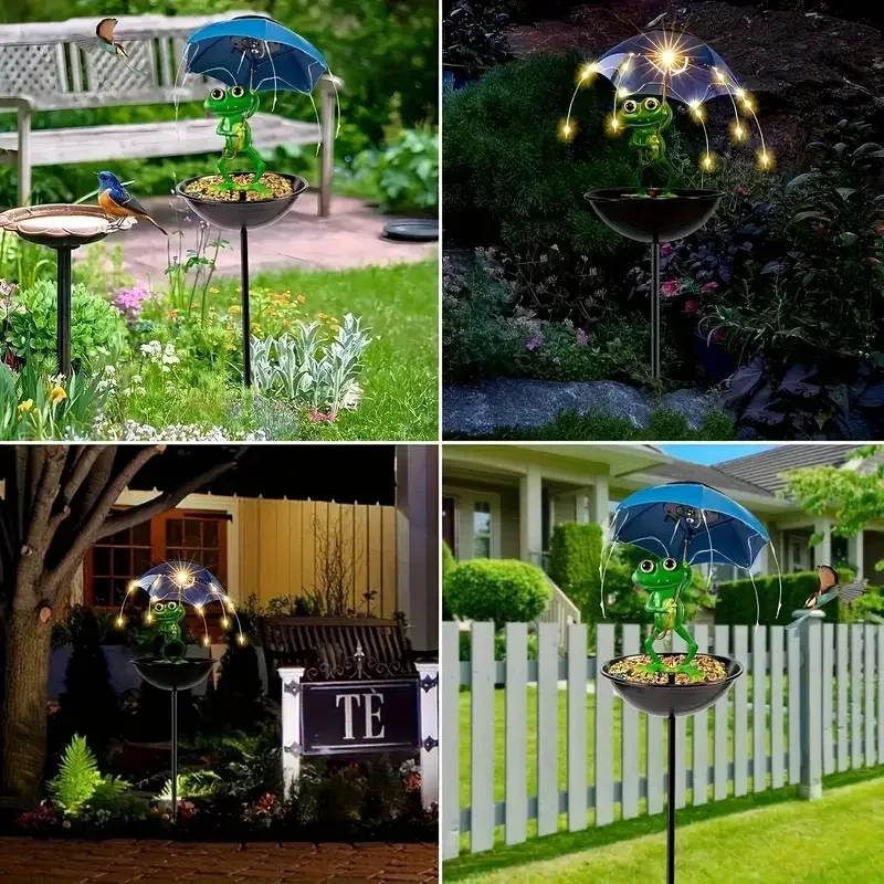 Solar Frog Statue Street Light Garden Decoration Outdoor Hummingbird Bird Feeder Lamp for Yard Lawn Backyard Pathway Lighting