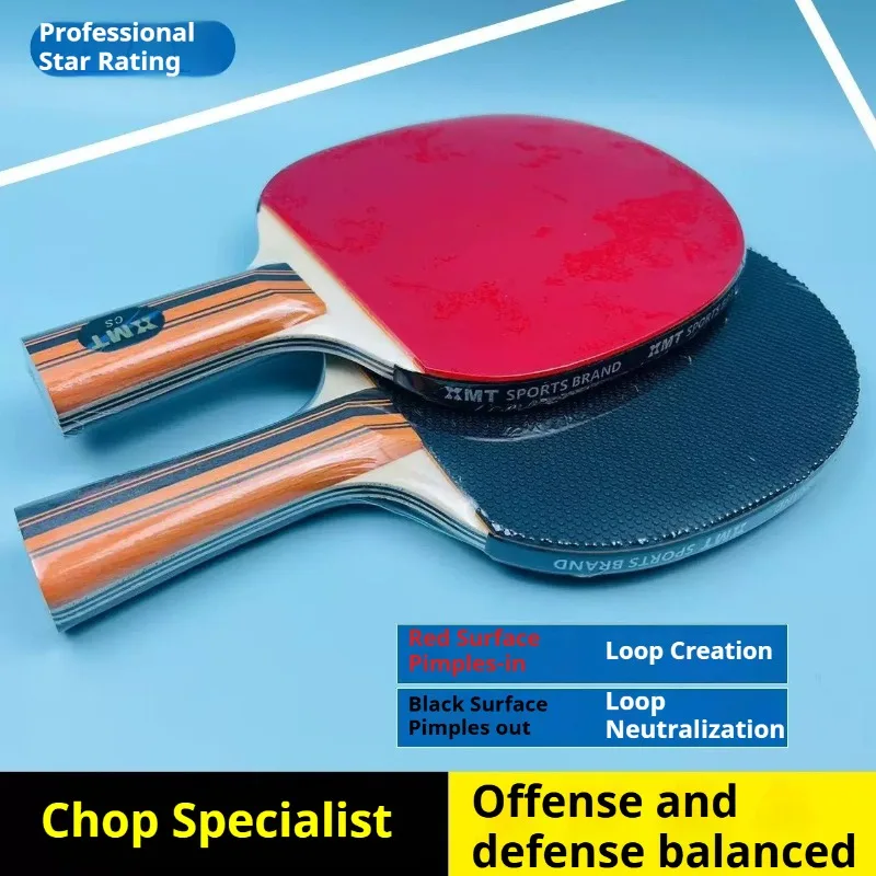 Table Tennis Racket 5 Wood 2 Carbon Red with Pimples-in Black with Pips-out Professional Ping Pong Paddle for Beginner Training