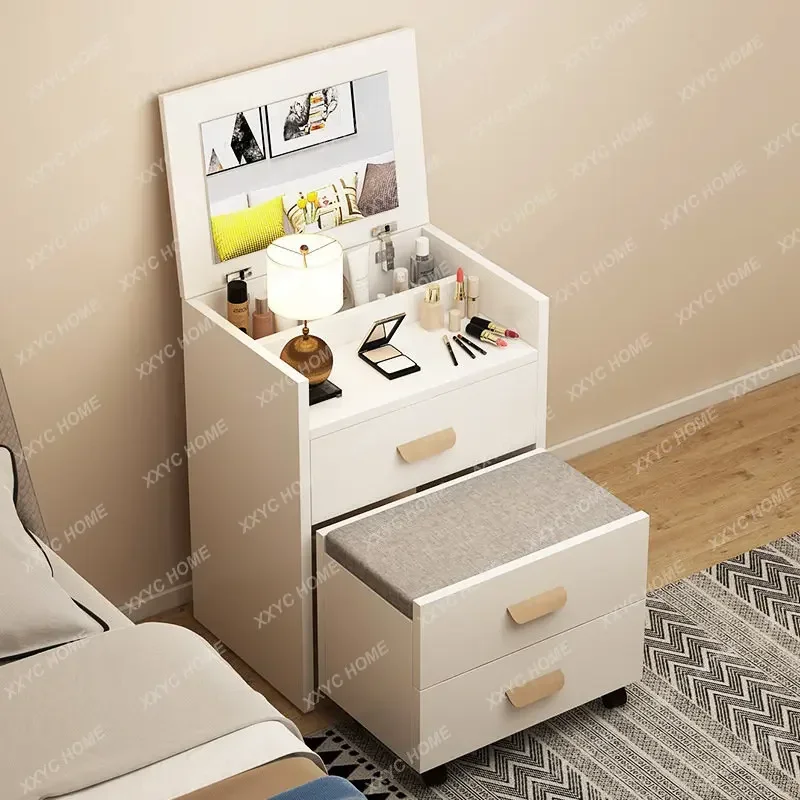 

Dressing Table Foldable Storage Cabinet Integrated Bedroom Bedside Table Flip Makeup Table Dresser