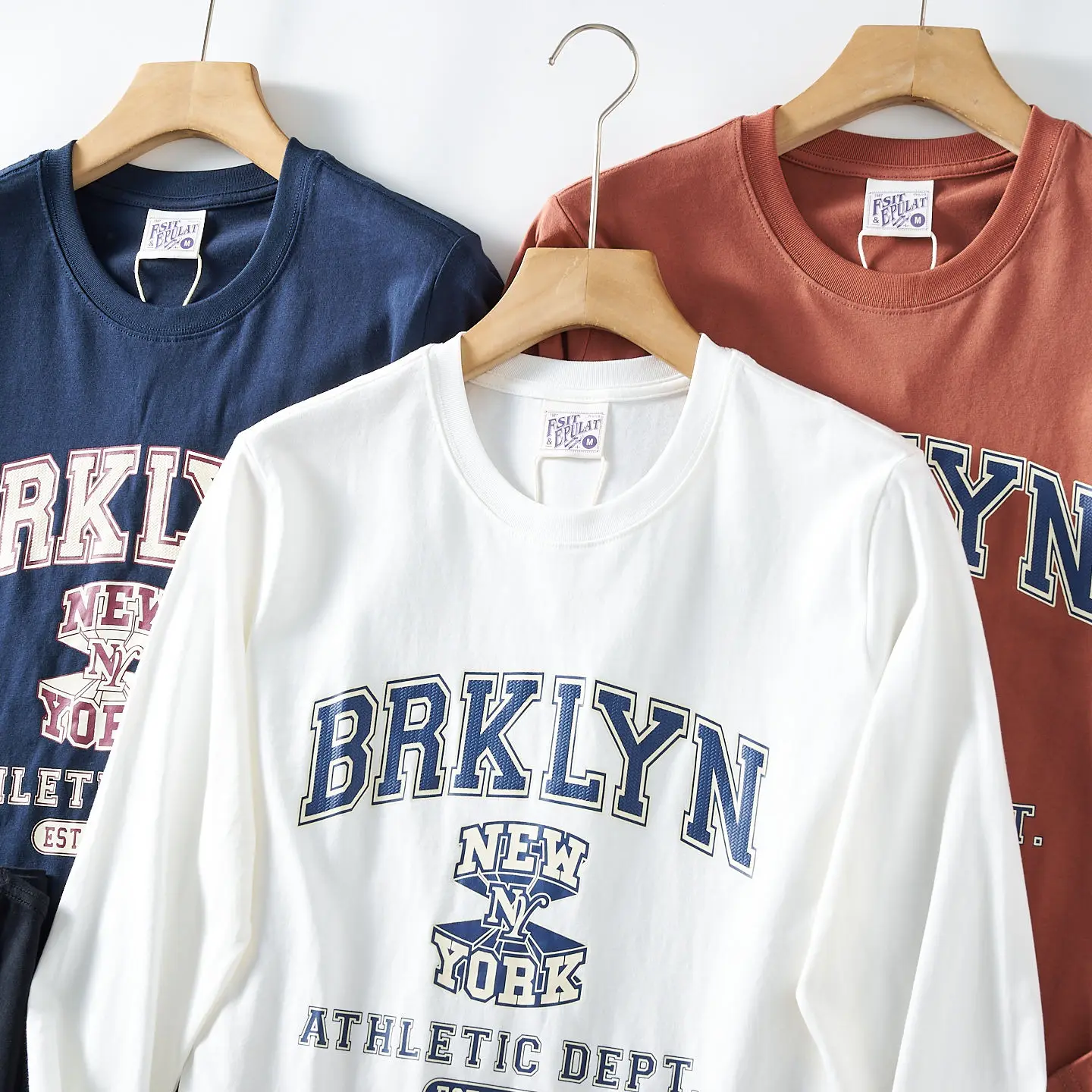 7919# Autumn New American Retro Long Sleeve O-neck Letter Printed T-shirt Men's Fashion 100% Cotton Washed Casual Sport Tops