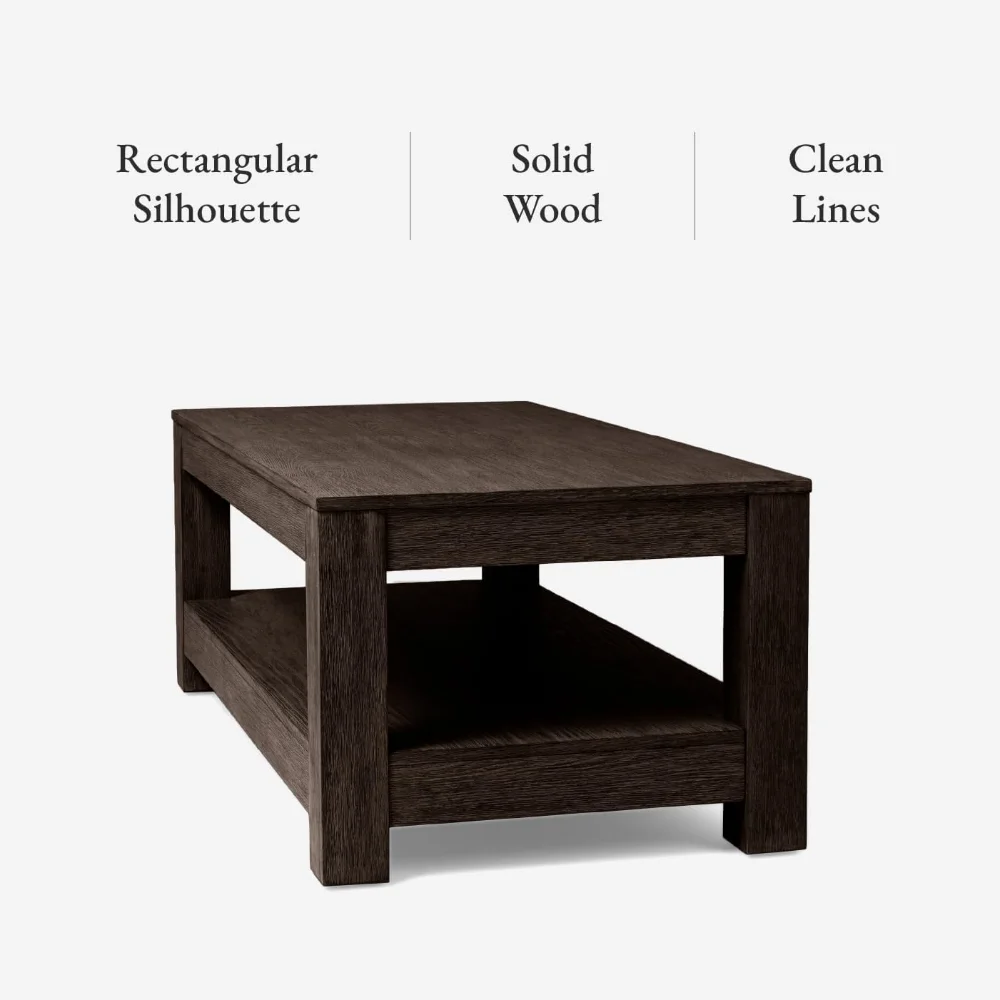 Maven Lane Paulo Coffee Table – 18 Inch Rectange Table with Storage – Brown Solid Wood – Ideal for Living Room and Lounge