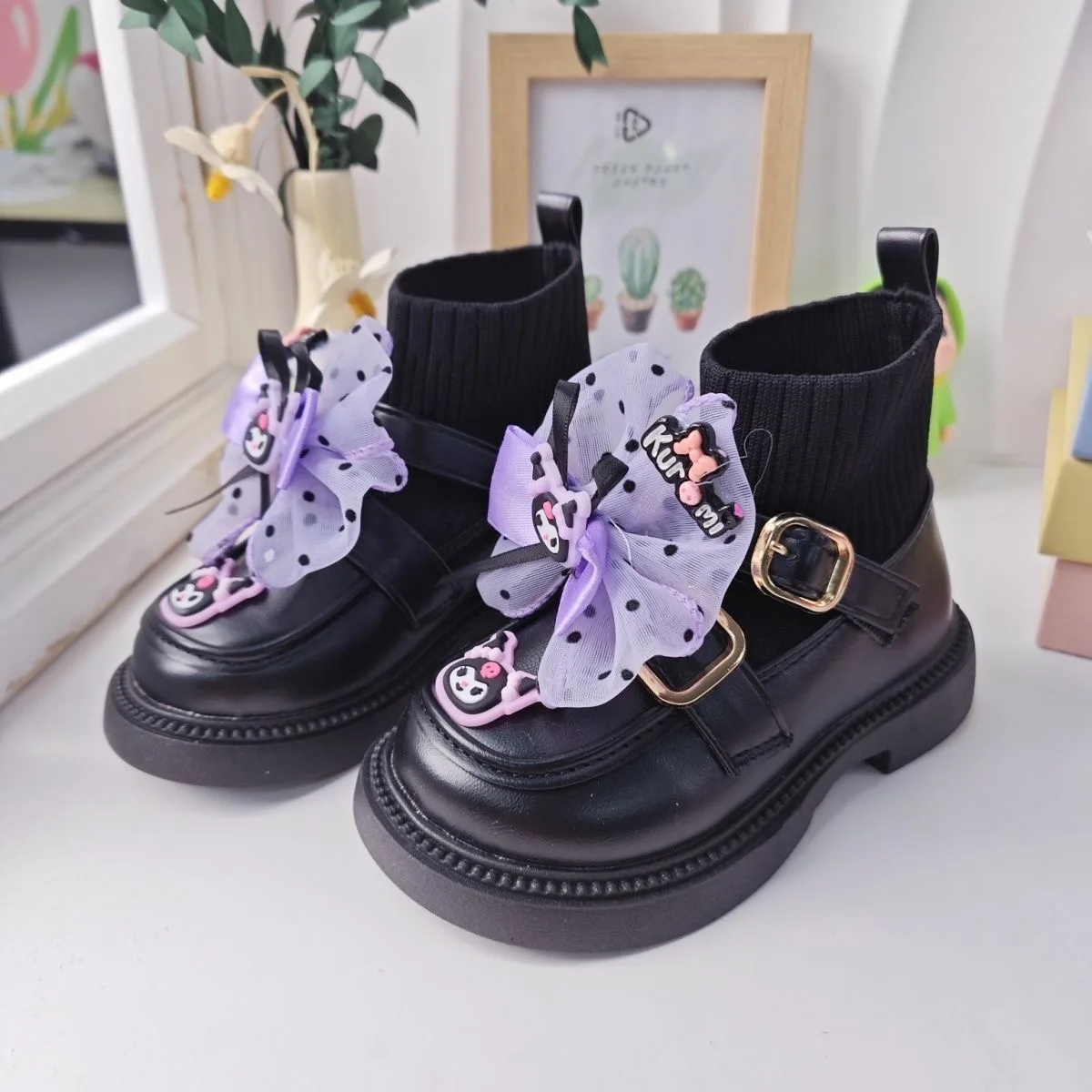 

Girls' Boots 2024 Autumn New Cartoon Kuromi Children's Martin Autumn/Winter Princess Leather Boots Short Boots