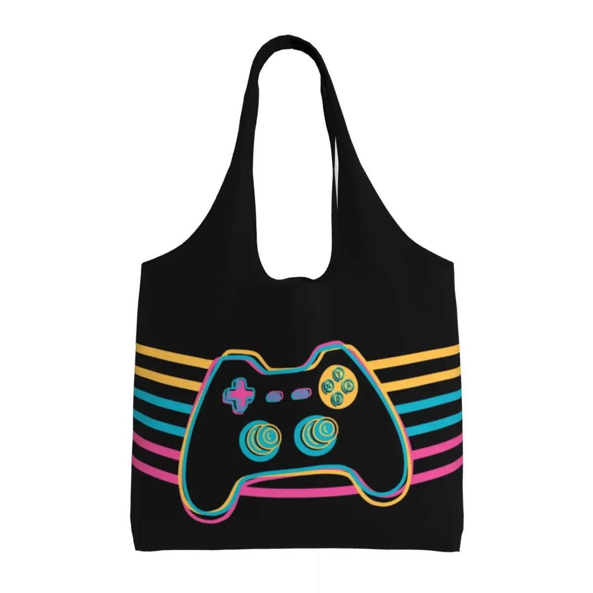 Custom Gaming Controller Grocery Shopping Bag Canvas Shopper Shoulder Tote Bag Capacity Washable Game Joypad Joystick Handbag