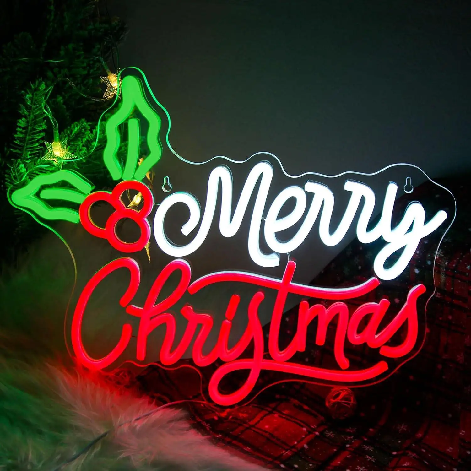 Merry Christmas Neon Sign USB Dimmable LED Neon Light for Christmas Party Home Bedroom Xmas Theme Neon Wall Art Decoration Gift