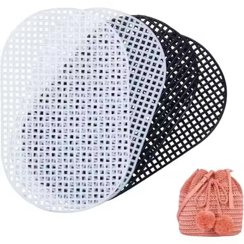 DIY Plastic Weaving Plastic Mesh Cloth Handmade Craft Bags Making Grid Hook Oval Knitting Crochet Bags Bottom Bag Accessories