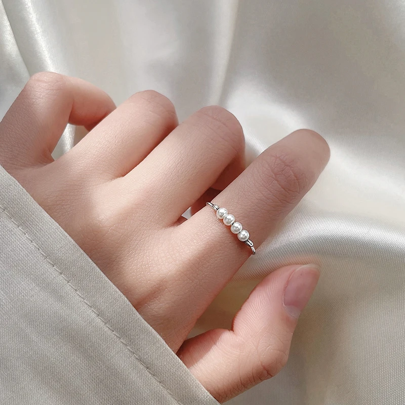 

*Pearl Ring Women's Open Pure Silver Food Ring