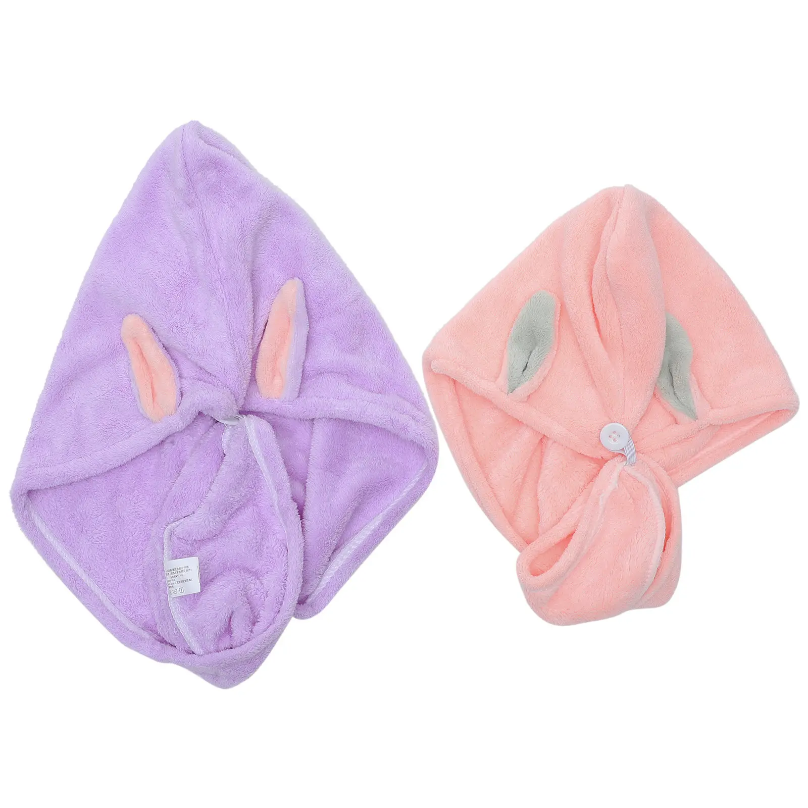 2Pcs High Absorbent Coral Fleece Hair Towel Wrap with Button Fast Drying Turban for Women Curly Long Hair Home Gym Travel