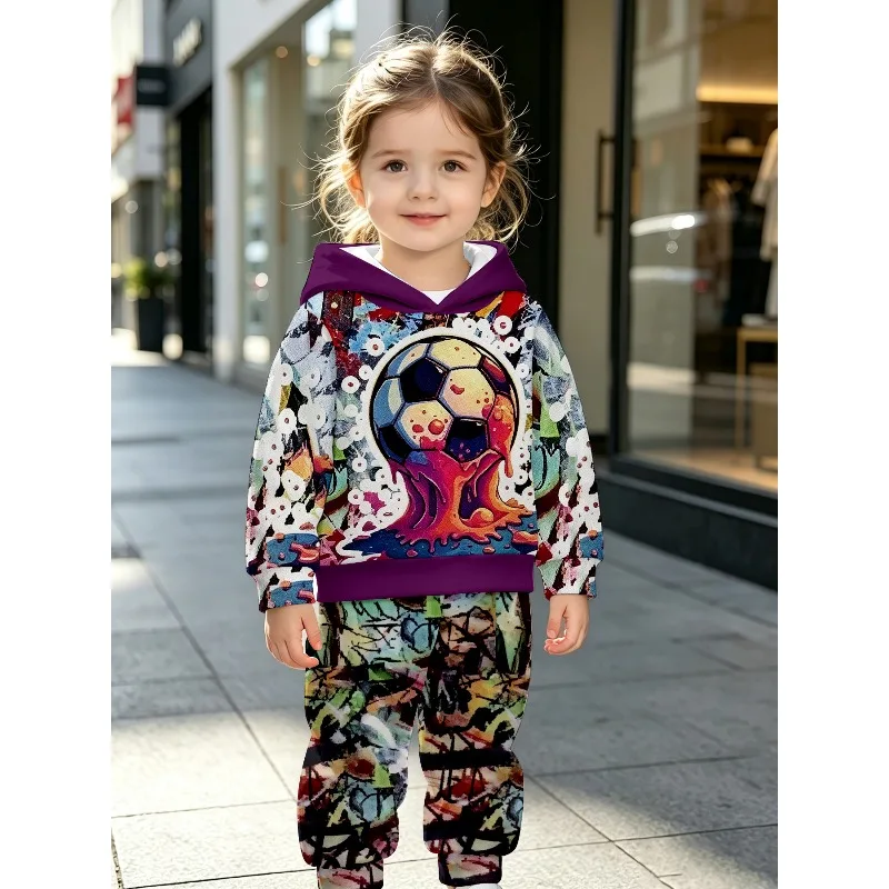 Unisex Toddler Hooded Jogger 2Pcs Tracksuit Graffiti Soccer Abstract Gradient Split Tie Dye KING Crown Print Kids Casual Outfit