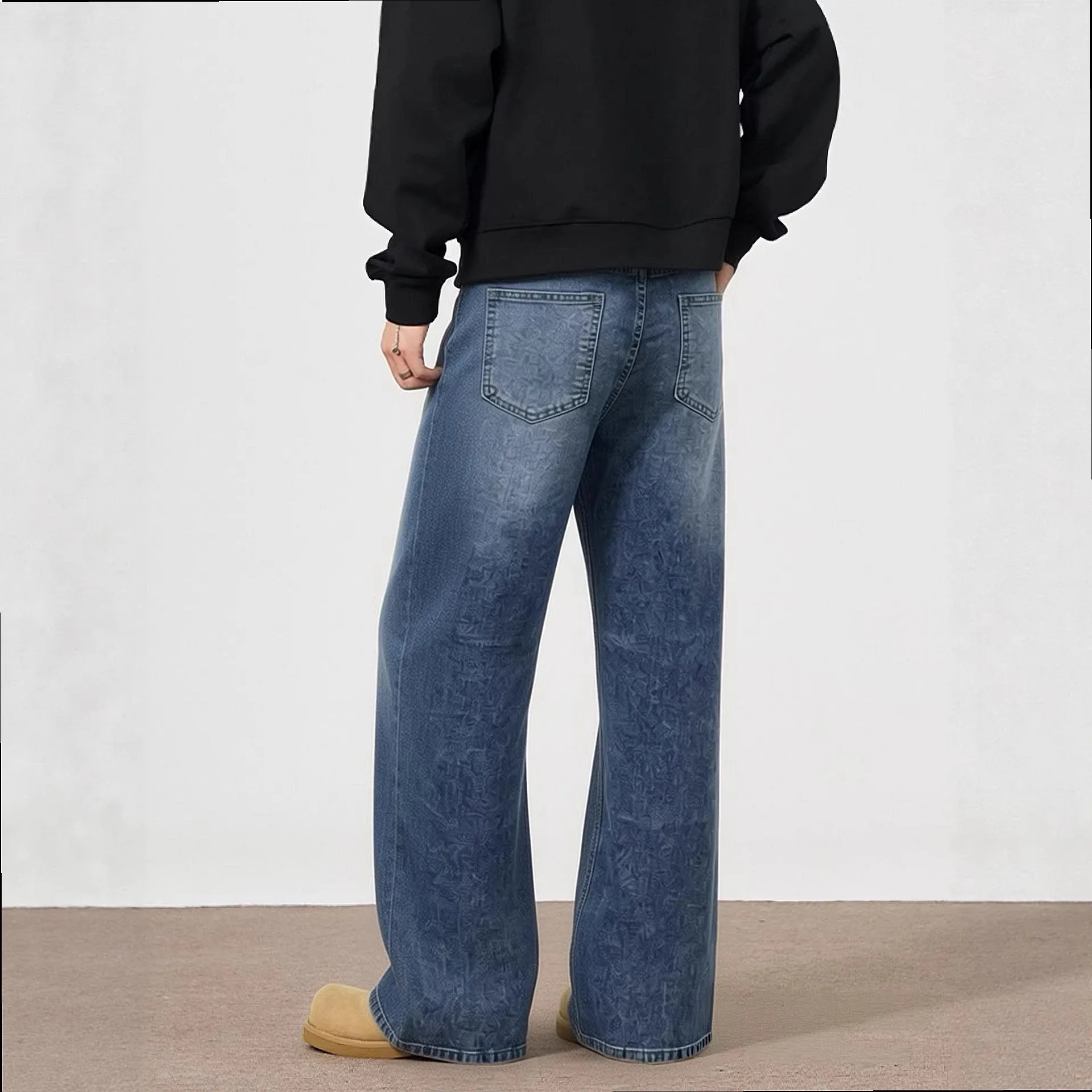 European and American cross-border source factory new casual versatile fashion loose men's wide-leg jeans