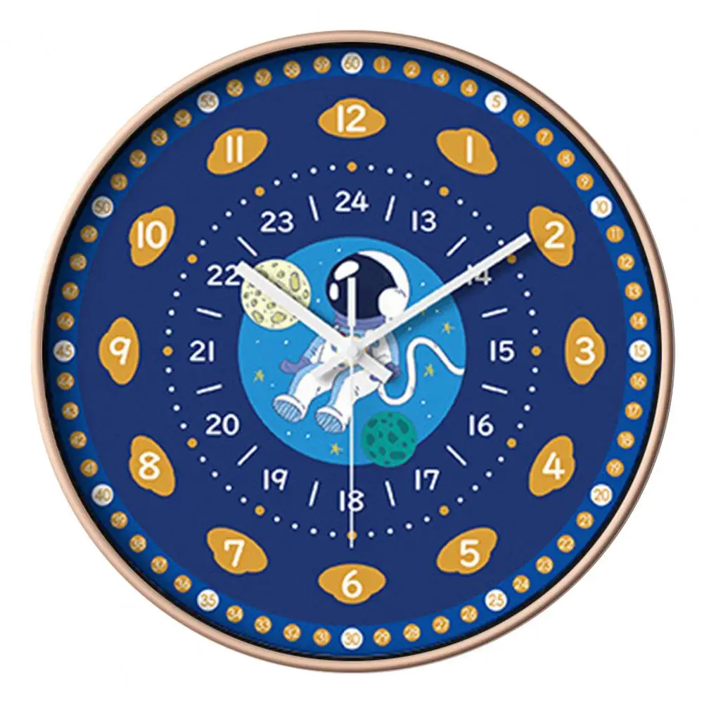 12-inch Wall Clock Kids Wall Clock Whimsical 12-inch Round Wall Clock Cartoon Dinosaur Astronaut Planet Design Silent for Kids'