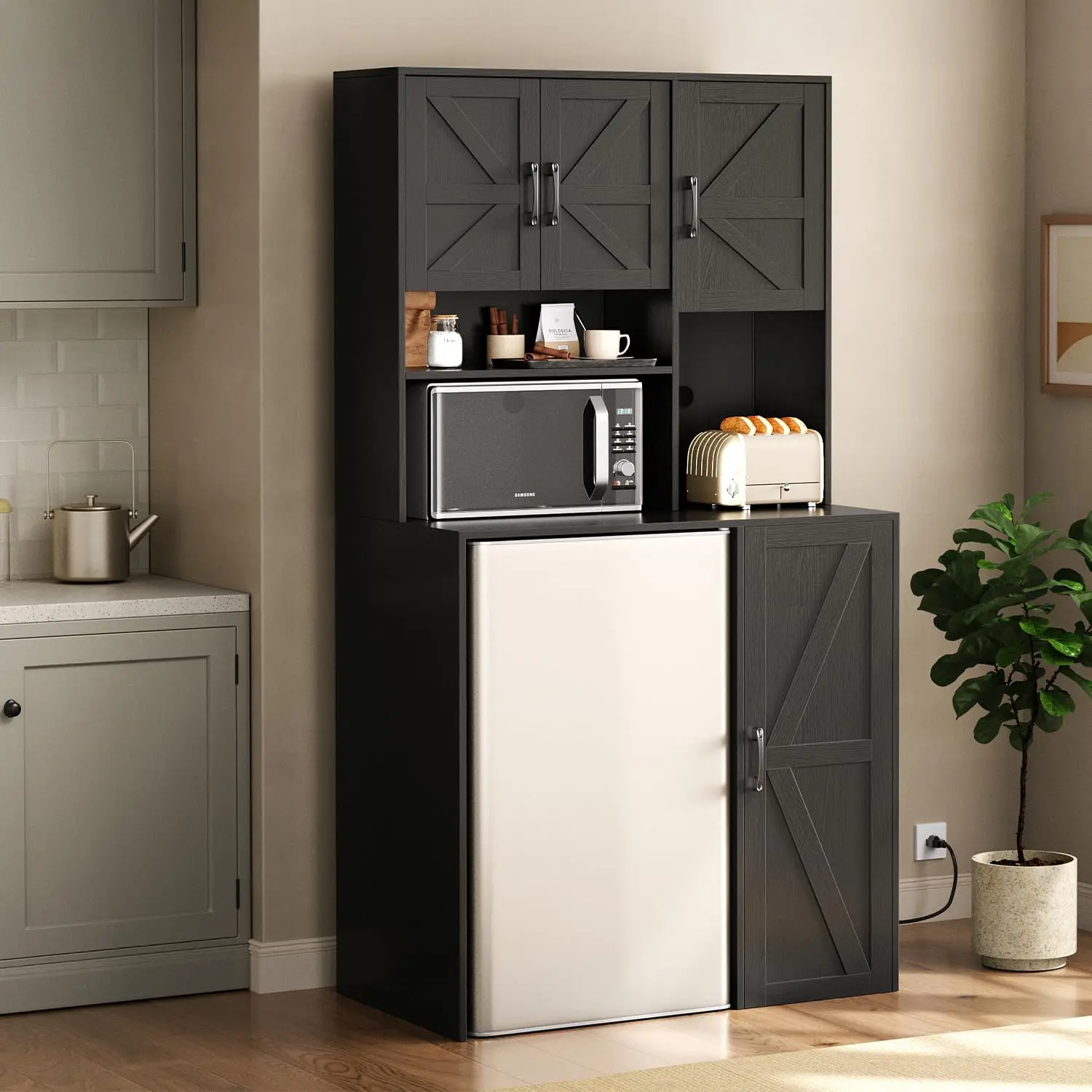 Mini Fridge Cabinet Coffee Bar Stand with Outlet Storage Microwave Shelf Beverage Station for Kitchen Dorm Office, Customized - view 6