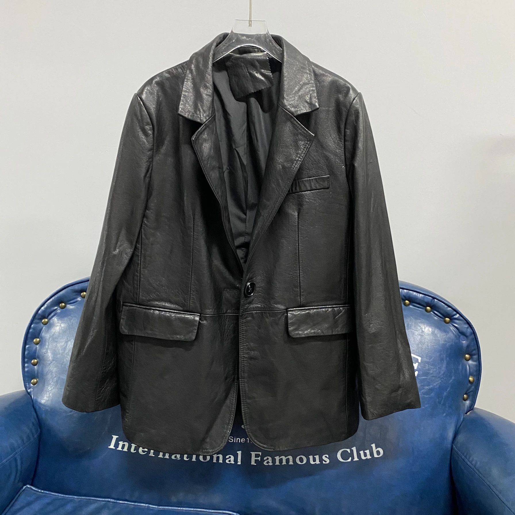 Casaco feminino solto americano retrô de comprimento médio eepskin Couro Jaet outono 2024 novo Sle Iphirem Fur ket Detalhe Com...