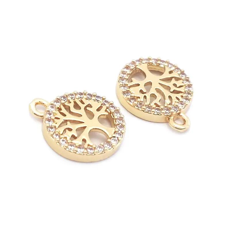 18K Gold Color Brass Round Tree Encantos Pingentes para Mulheres, Alta Qualidade, Fazer Jóias DIY Suprimentos, Colar, Brincos Acessórios