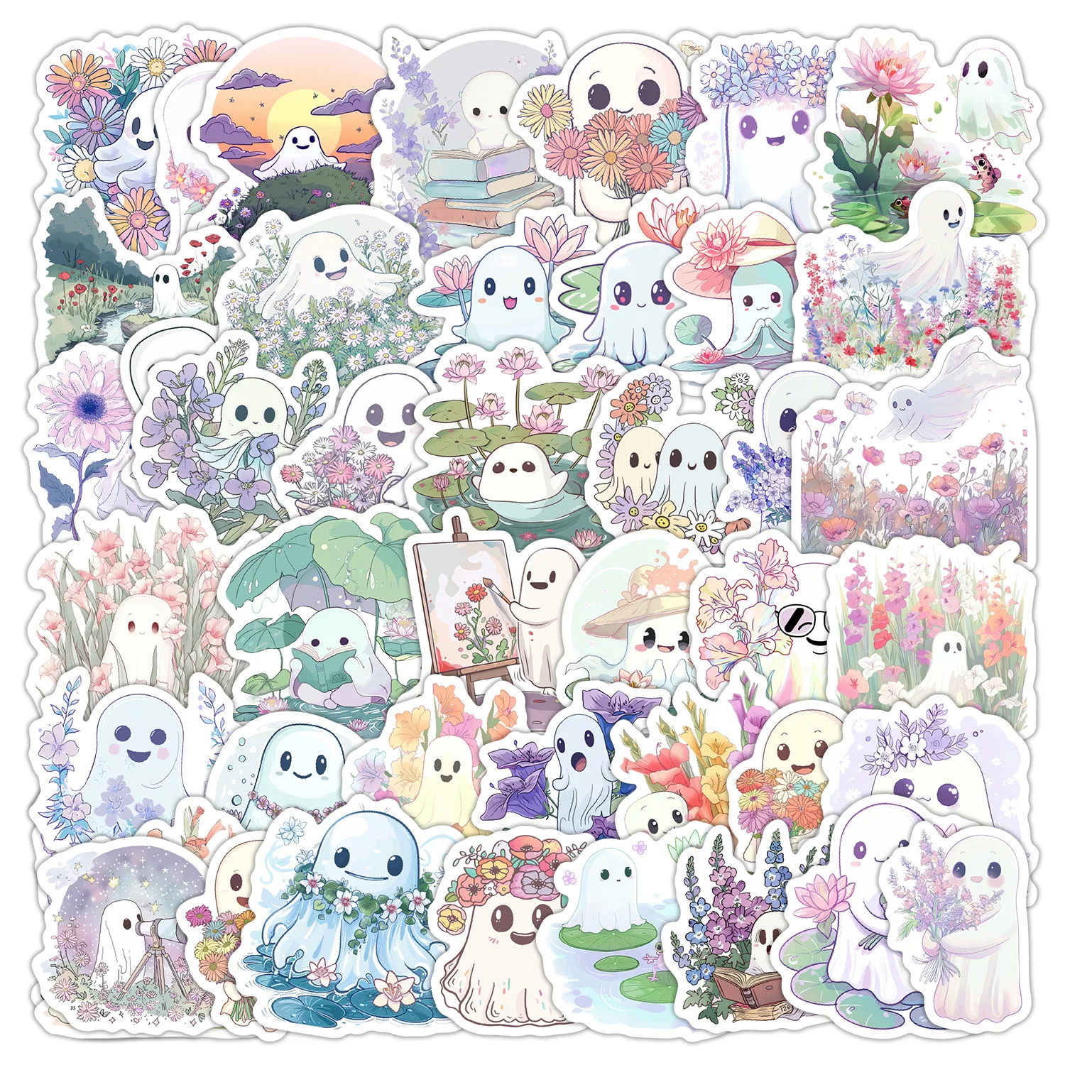 

50Pcs Cute Style Halloween Flowers And Ghosts Cartoon Graffiti Decorative Stickers DIY Guitar Skateboard Waterproof Stickers