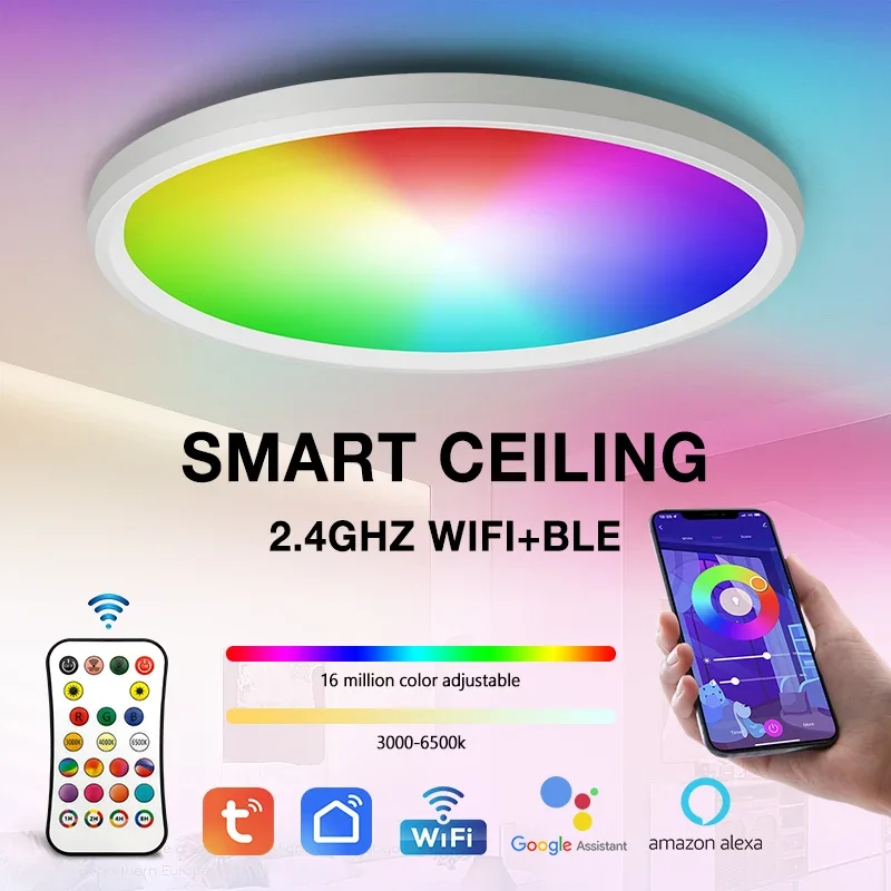 

Умные потолочные светильники RGBCW Потолочный светильник Wi-Fi Приложение Голосовое управление с Alexa Yandex Светодиодные потолочные светильники для гостиной Спальни