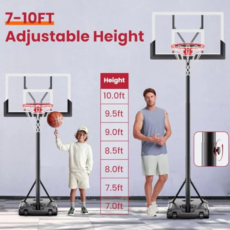 Portable Basketball Hoop with Adjustable Height for Outdoor and Indoor Use Featuring a 45-Inch Heavy-Duty Steel Frame Backboard