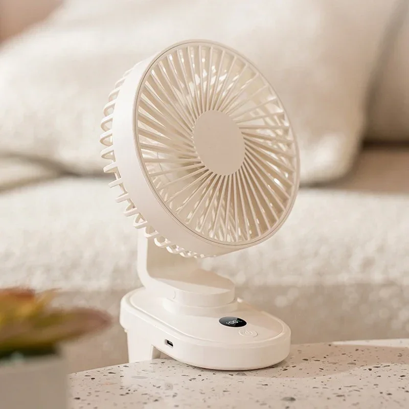 Portátil Desktop Clip Fan, rotação ajustável, Display Digital, poderoso, alto fluxo de ar, recarregável, silencioso para casa e escritório