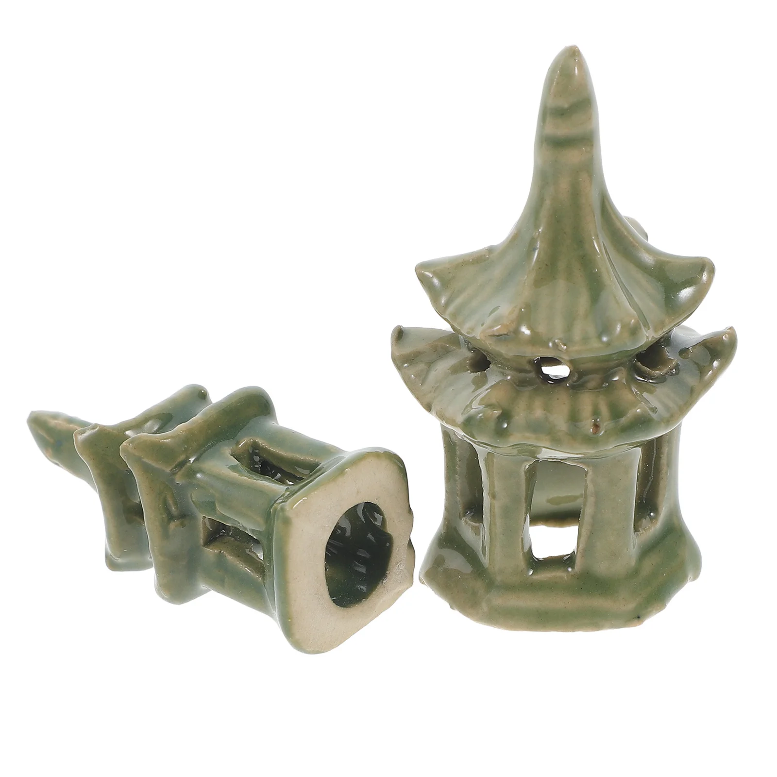 

2Pcs Ceramic Pavilion Statue Miniature Garden Decor Chinese Style Aquarium Ornament Zen Garden Fish Tank Landscaping Adornment