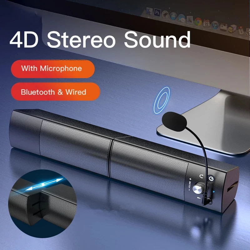 Computer Speakers Detachable Bluetooth Speaker Bar Surround Sound Subwoofer For Computer PC Laptop USB Wired Dual Music Player