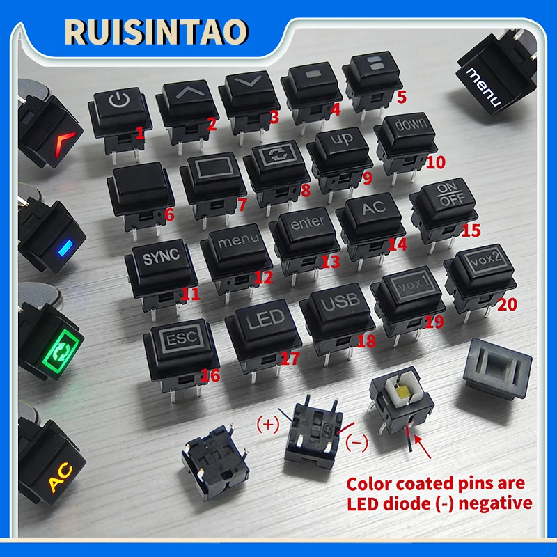 

With Light LED Tactile Micro Push Button Momentary Switch 8*8*12mm DIP 6Pin + Can transmit light Round button Switch Cap