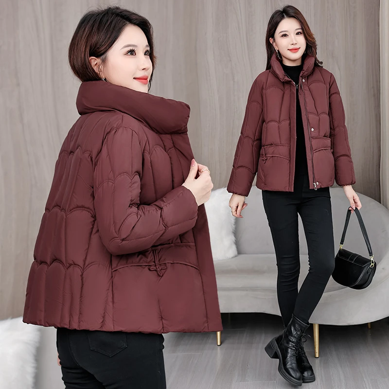 

Новинка 2023 года, пуховики с длинным рукавом и воротником-стойкой, однотонные свободные зимние хлопковые пальто, женская одежда для пожилых людей, повседневная верхняя одежда, тренд