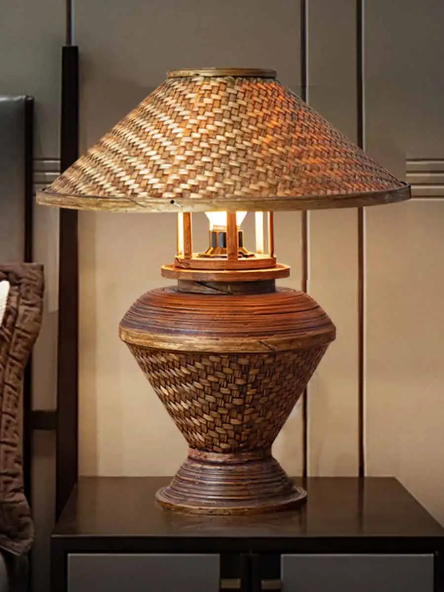 Bedroom bedside lamp creative retro nostalgic hotel club handmade bamboo table lamp