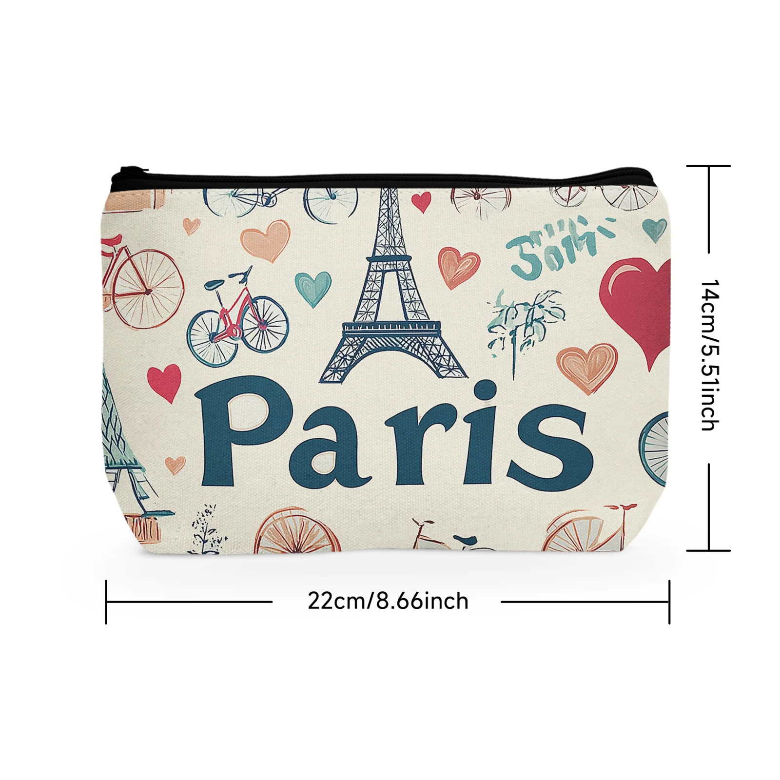 1Pc Women'S Cosmetic Bags Romantic Paris Eiffel Tower Maple Leaf Bicycle Ice Cream Toiletry Travel Bags Organizer