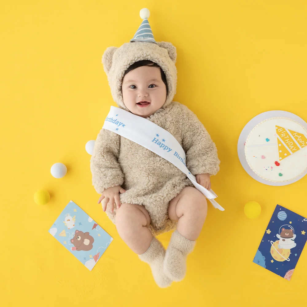 100 Days Baby Bear Outfit For Photography Birthday Theme Clothing Cute Wool Knit Jumpsuit Bear Hat Studio Photoshoot Photo Props