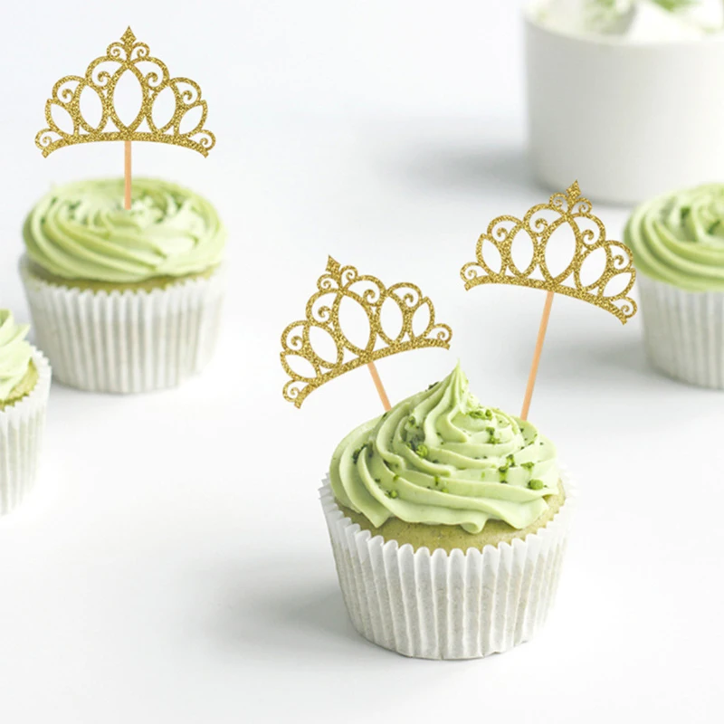 YOMDID 24 Stück Prinzessin Krone Cupcake Topper Glitzer Krone Topper Gold Krone Kuchen Topper Braut Hochzeit Geburtstag Party Supplies – Detail 8
