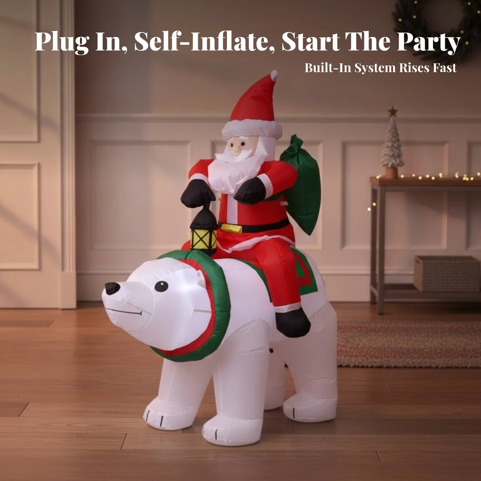 Inflatable Santa on Bear Self-Inflating Santa Saint Nicholas on Arctic Bear Christmas Inflatable Adorable Holiday Display