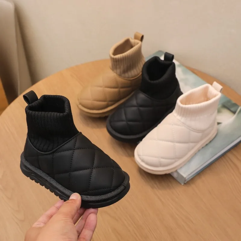 

Новые зимние детские хлопковые ботинки, простые однотонные модные ботильоны для девочек, уличные теплые детские повседневные школьные плюшевые ботинки для мальчиков
