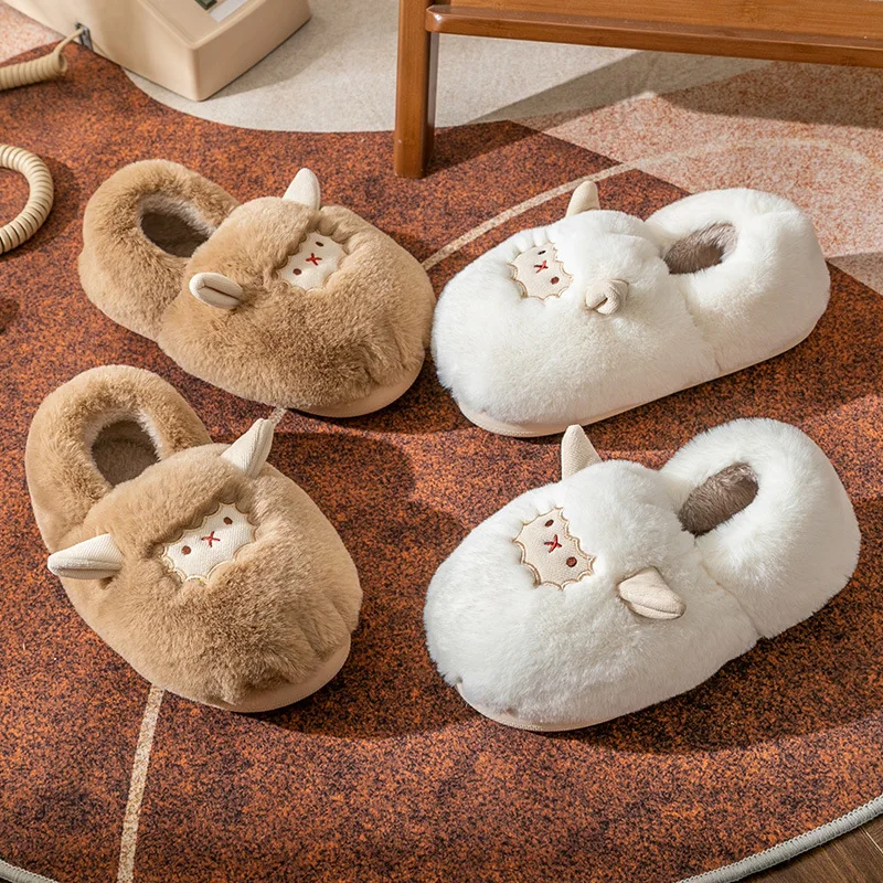 

Cute Sheep Cotton Slippers Winter Home Indoor Couple Comfortable Hairy Shoes Outdoor Warm Cotton Slippers Cartoon Sheep Gifts