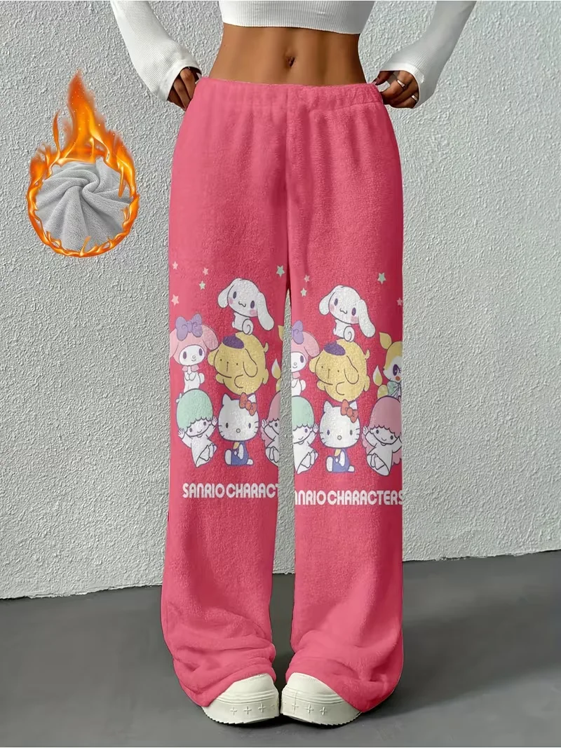 

Sanrio Family K Hello Kitty Melody, пижамы, осенне-зимние плюшевые штаны с героями мультфильмов для взрослых и детей, теплая повседневная одежда