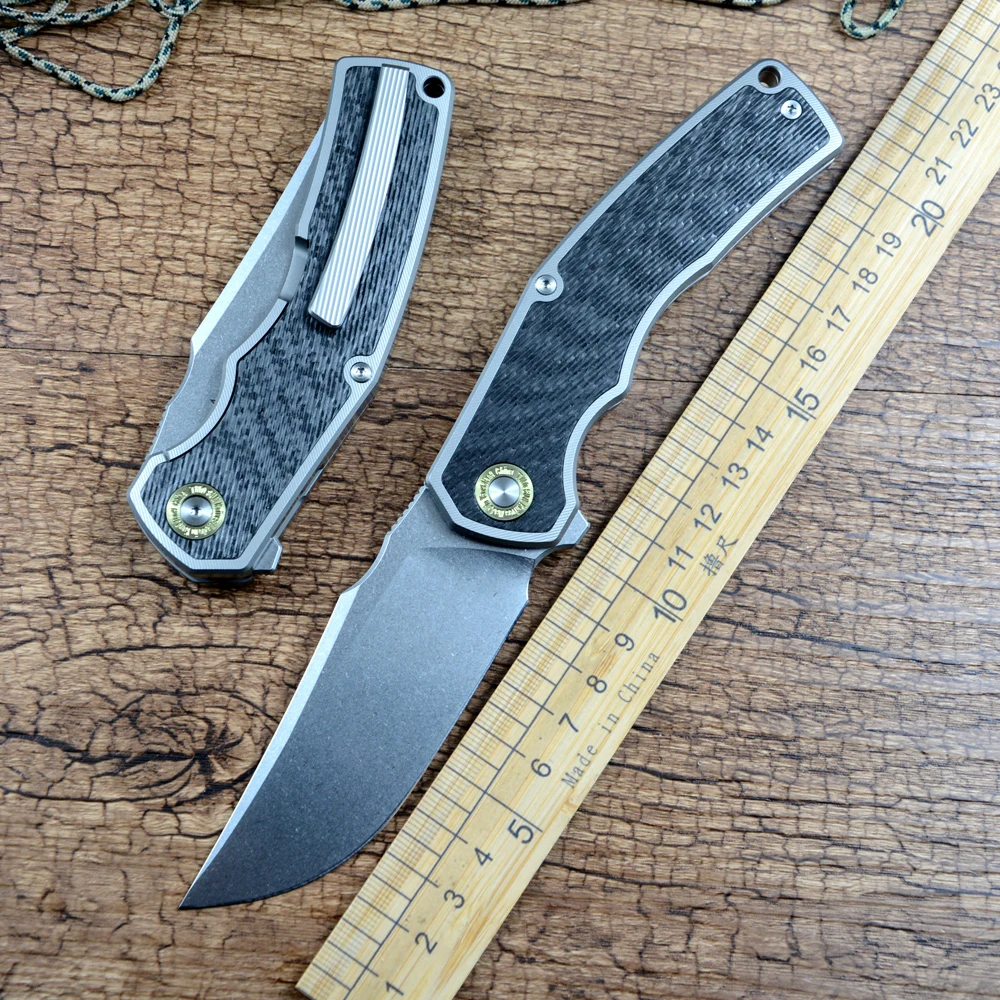 

TWOSUN Folding Pocket Knife 14C28N Blade Ball Bearing Washer Titanium Carbon Fiber Handle Flipper Fast Open Hunting Tools TS491