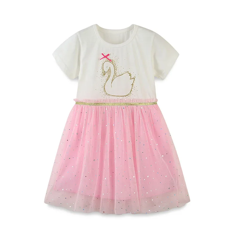 Jumping Meters 2-7T Unicorn Party Girls Dresses Summer Mesh Princess Children Cotton Birthday Party Kids Tutu Toddler  Dresses