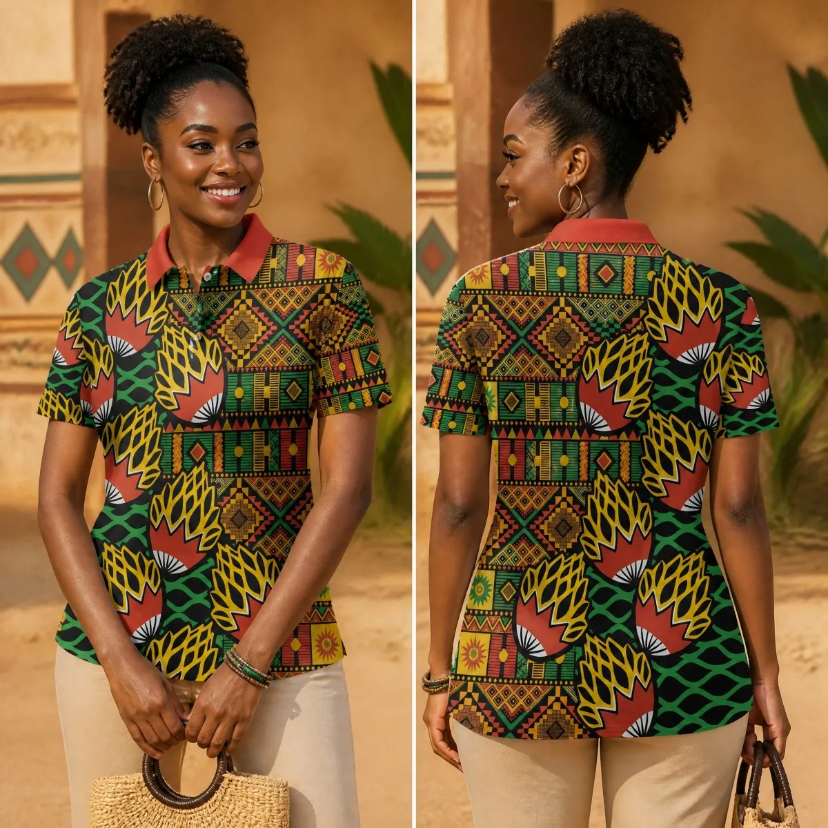 Women Ethnic Geometric Polo Shirt Tribal Lapel T Shirt Short Sleeve Casual Fashion Streetwear Holiday Summer Top Comfy
