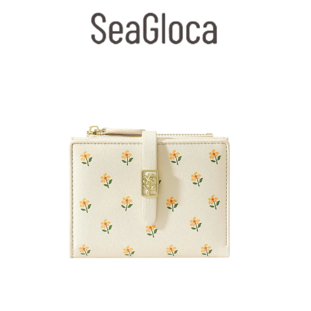 Seagloca Women's Wallet New Sweet Print Cute Short Bi-fold Wallet For Woman Faux Leather Off White Water Resistant