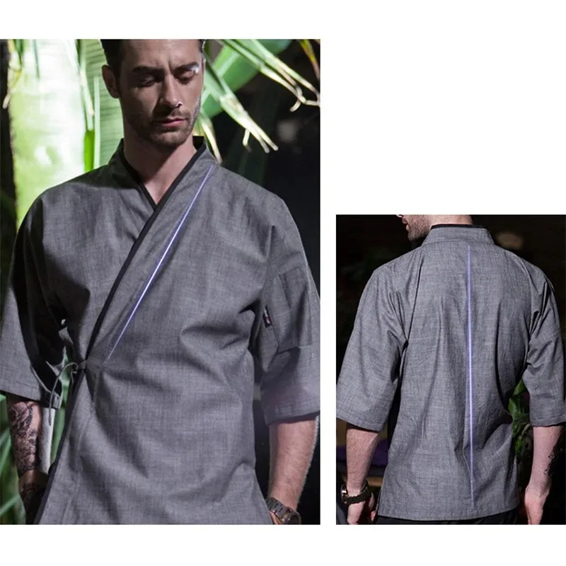 レストラン料理寿司シェフジャケット日本人シェフ着物シャツトップスキッチンコックコートウェイターオーバーオール料理制服